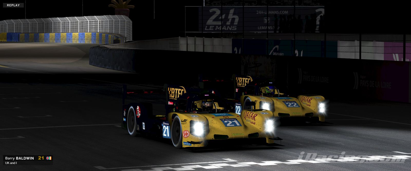 BTEC Racing LMP2 cars at Le Mans at night
